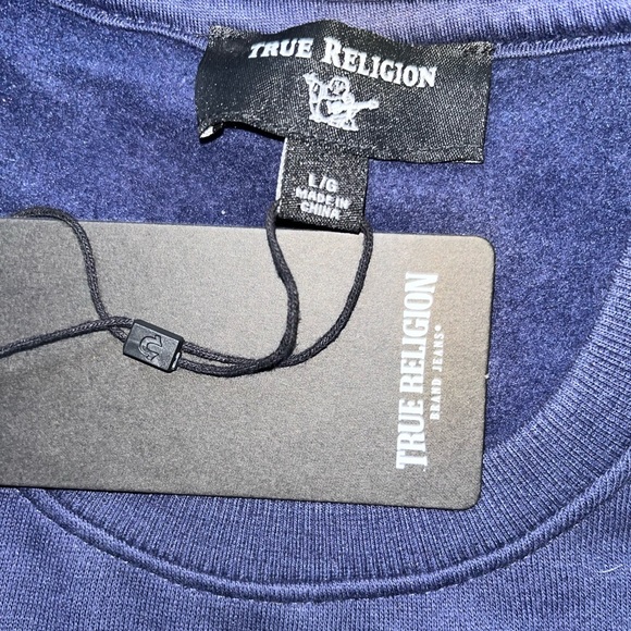 Mens True Religion Pullover Crewneck Logo Sweatshirt Navy Blue Green - Picture 5 of 5